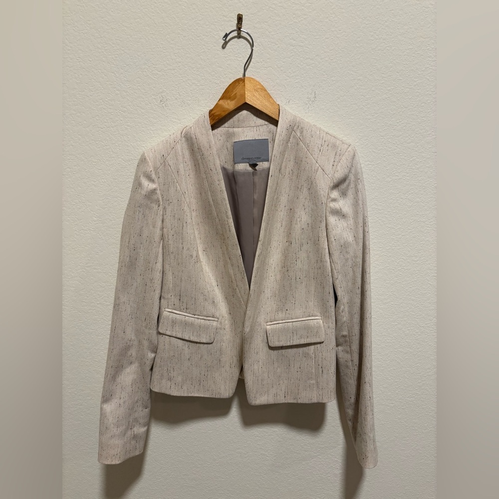 Classiques Entier Cream Open-Front Textured Heathered Blazer